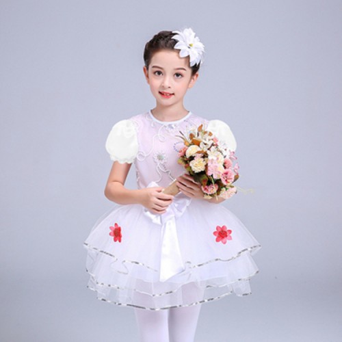 Modern dance princess dresses for girls children pink white princess fairy party cosplay chorus stage performance jazz ballet party cosplay costumes 